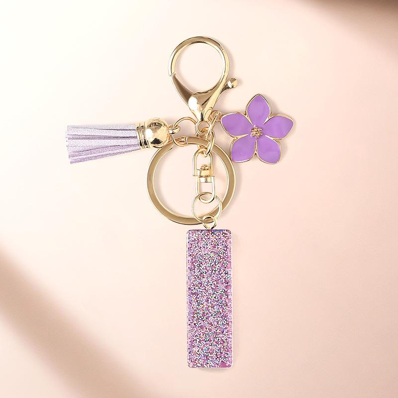 Flash Powder 26 English letters, diy, Resin keychain, purple flower, pendant, bag pendant, keychain, Christmas gift, Stocking stuffers