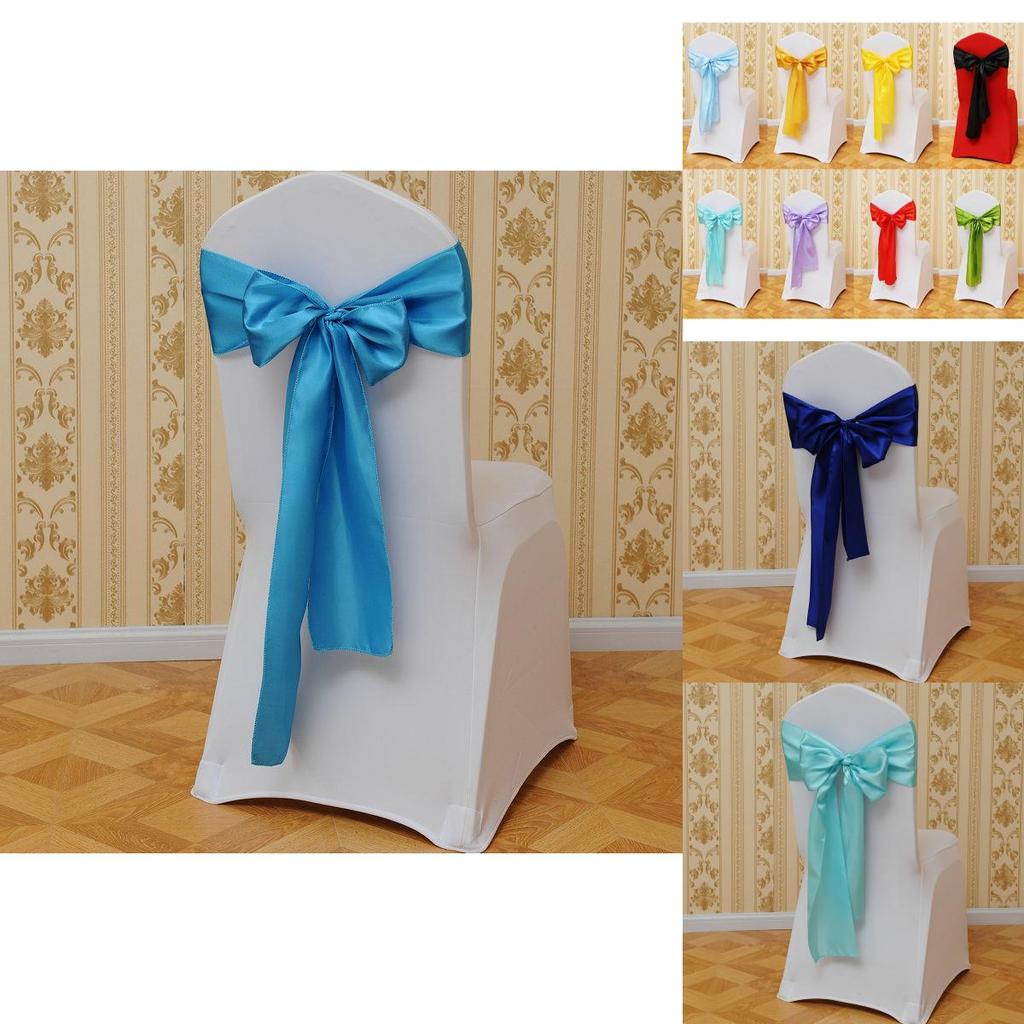 Elegant Polyester Chair Back Cover With Bow Ribbon For Wedding And Event Decor