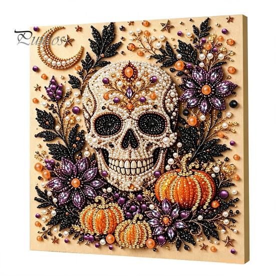 Pumpkin Wall Art Ghost Faux Pearl Kit, Halloween Painting DIY Autumn Home Decor 3D Spooky Skull Craft Kit for Adults Beginners, Fall Handmade