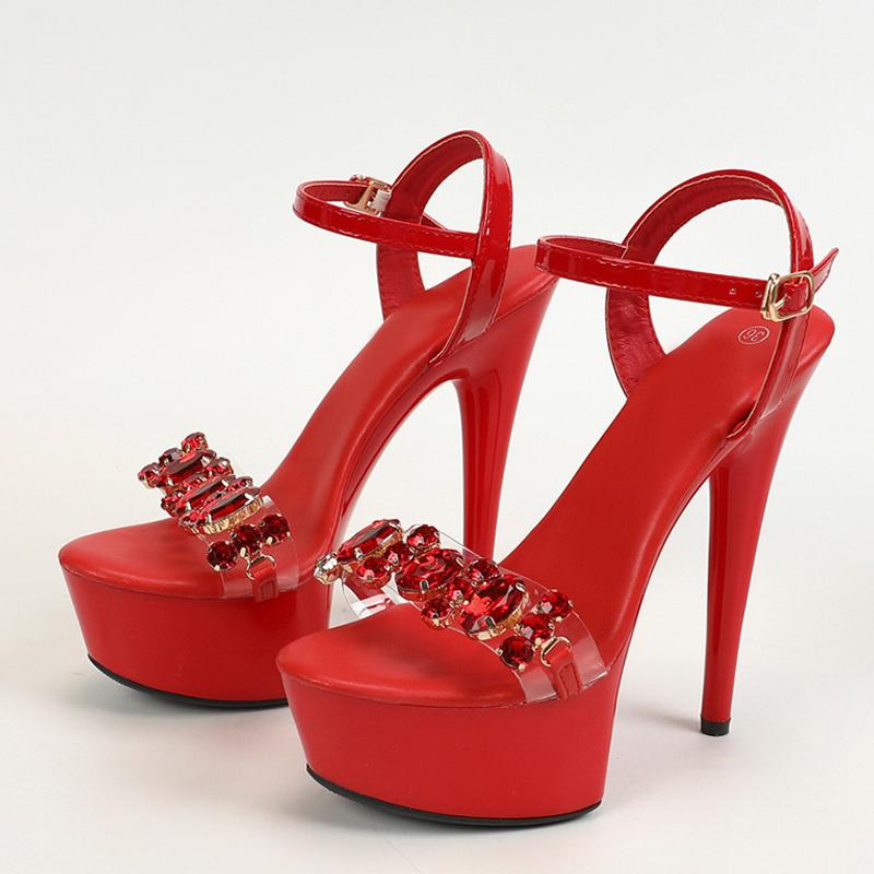 

Модные Liyke Высококачественные Бриллиантовые Цепи Открытый Носок Супер Высокий Каблук Свадебные Банкетные Туфли Модный Ремешок с Пряжкой Сандалии на Платформе Женские Красные 35 красный
