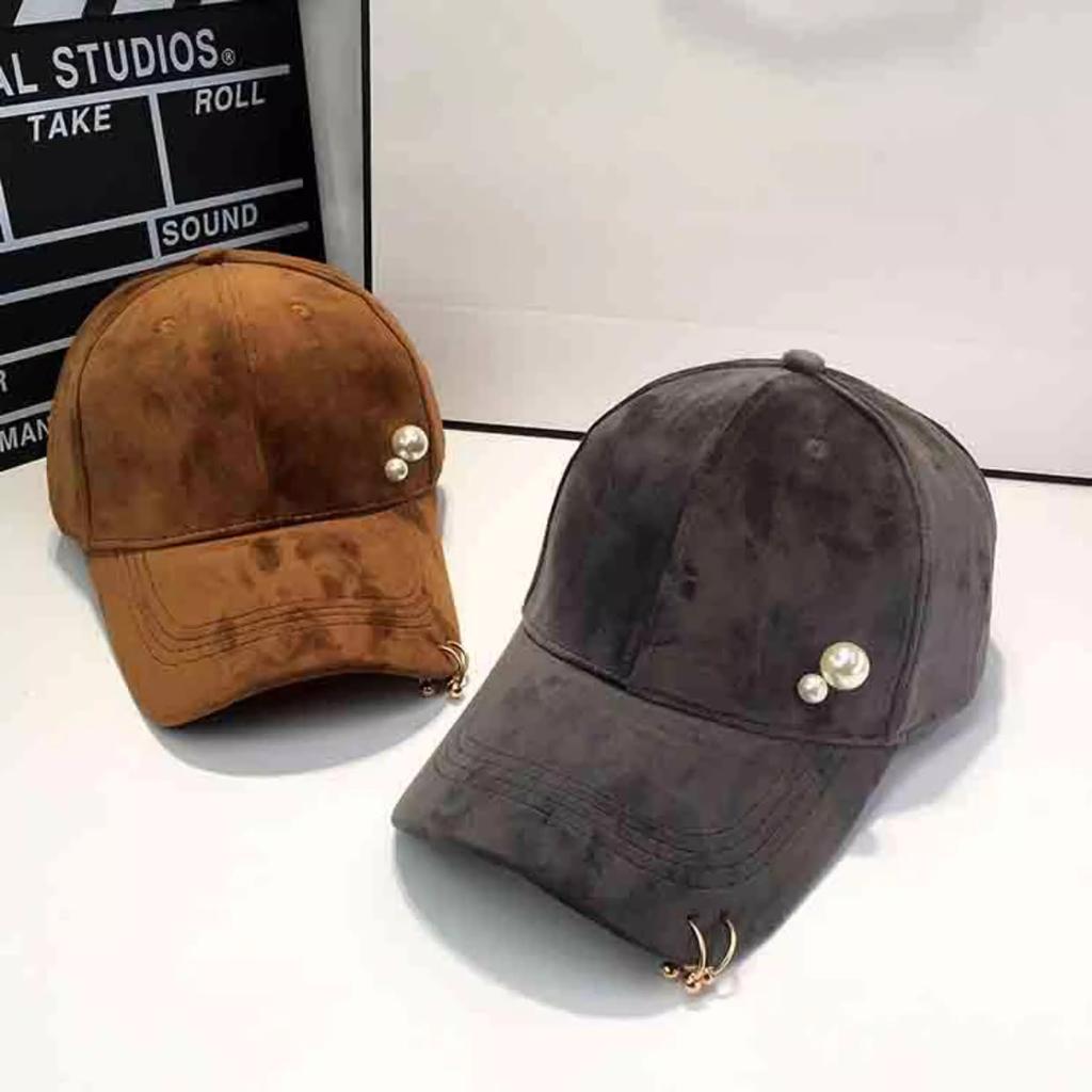 Autumn Winter Baseball Cap Women Velvet Golden ring Beads Hat Fashion Headwear Accessories
