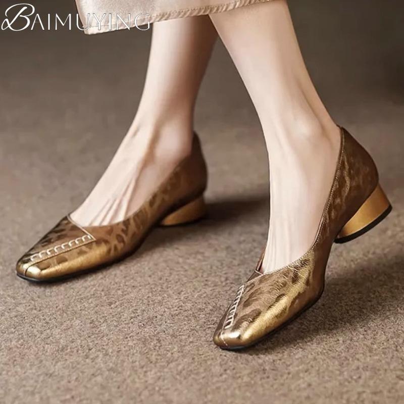 Fashion Leopard Square Toe High Heels Shoes Women's Sandals 2025 Summer New Shallow Chunky Loafers Shoes Woman Trend Dress Elegant Pumps