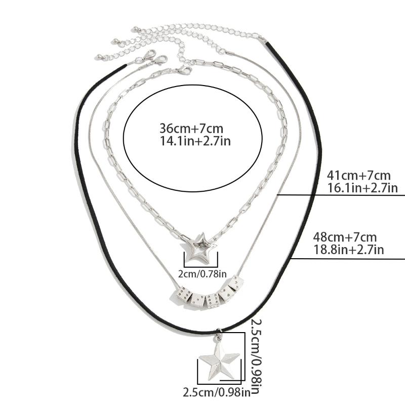 Fashion Metal Star Pendant Necklace For Women Punk Hip Hop Silver Color Multi Layered Pentagram Tassel Necklace Y2K Jewelry Gift