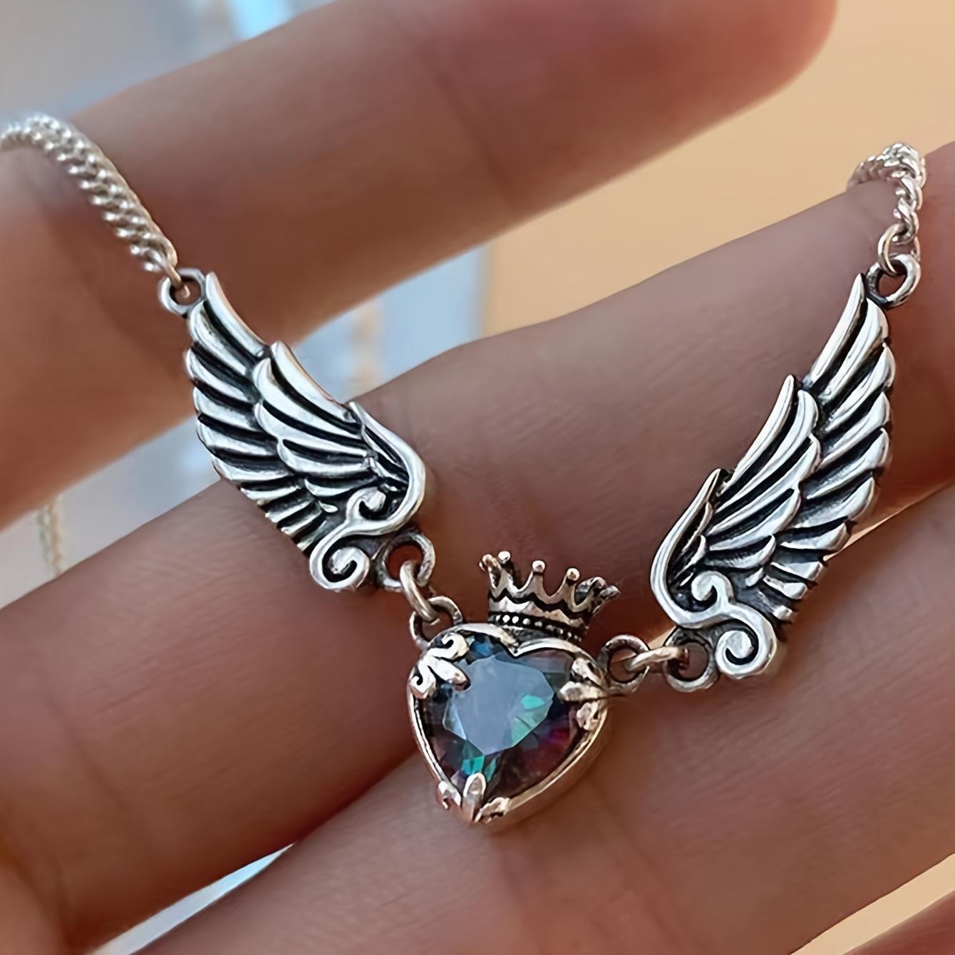 A Colorful Heart-Shaped Geometric Angel Wings Necklace Also Known As The Wings of an Angel Necklace