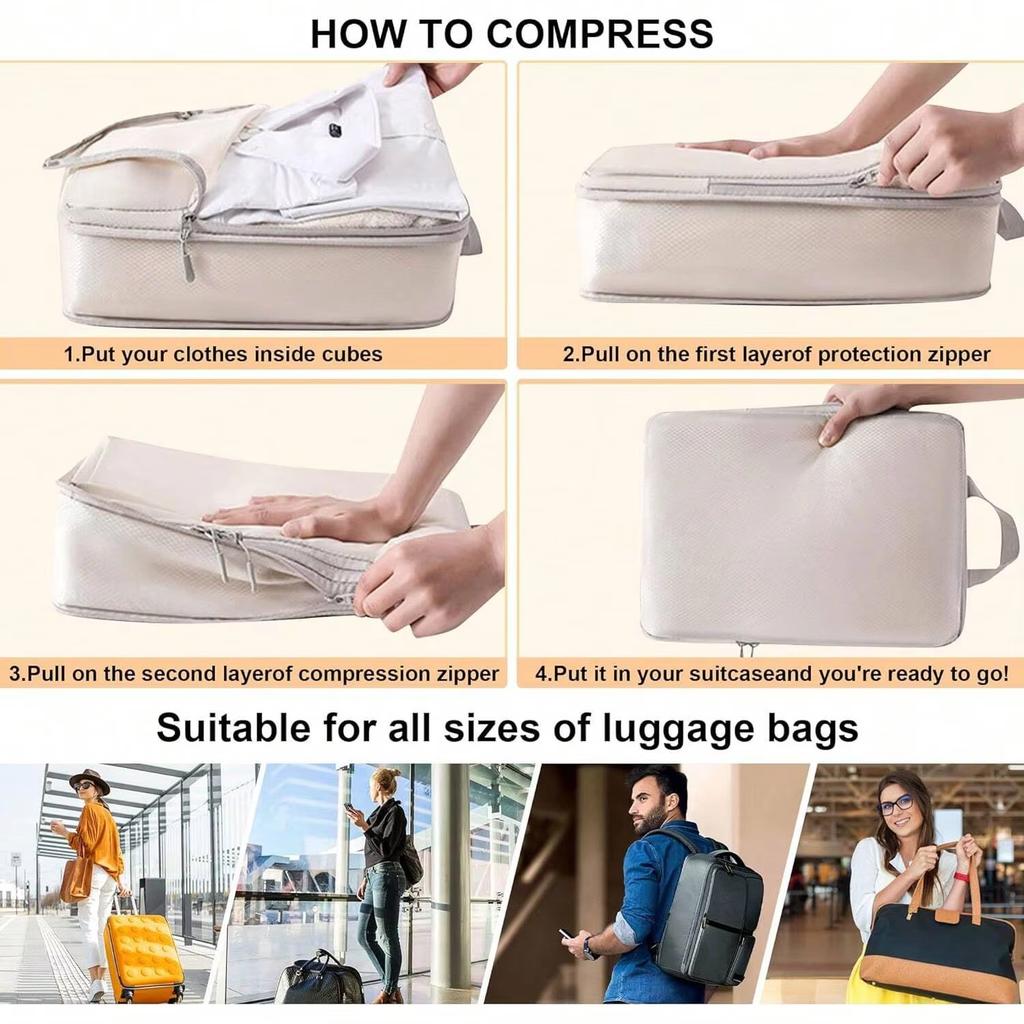 4/6pcs Compressible Packing Travel Storage Bag Cubes Waterproof Suitcase Nylon Portable With Handbag Luggage Organizer Ryanai