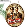 2D Flat Aluminum Retro Round Metal Sign Pilsner Urquell Beer Advertisement, Vintage Wall Art Decor with Hanging Rope, Rustic Chic Decoration for Home