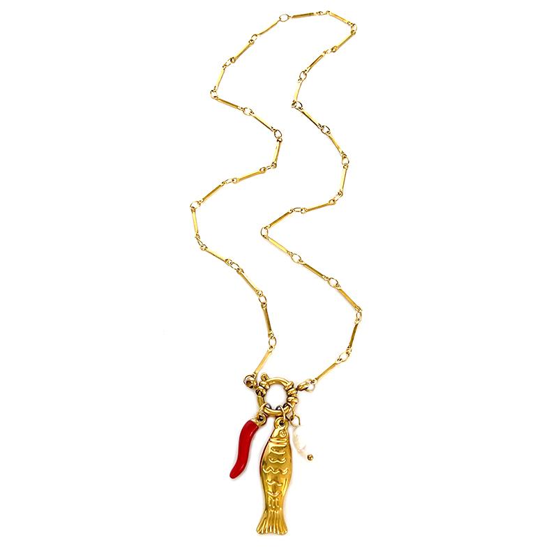 

Natural Freshwater Pearls Enamel Chili Fish Stainless Steel Women S Pendant Necklace Detachable Jewelry Accessories золотой