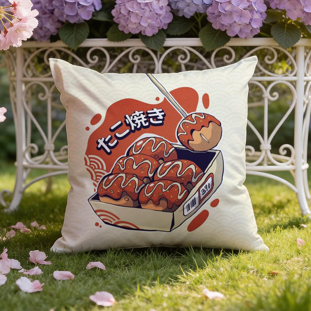 

T-Takoyaki Japanese Food Cushion Cover Home & Car Dual-Scene Pillow Cover: Reversible for Premium Comfort 30cmx30cm