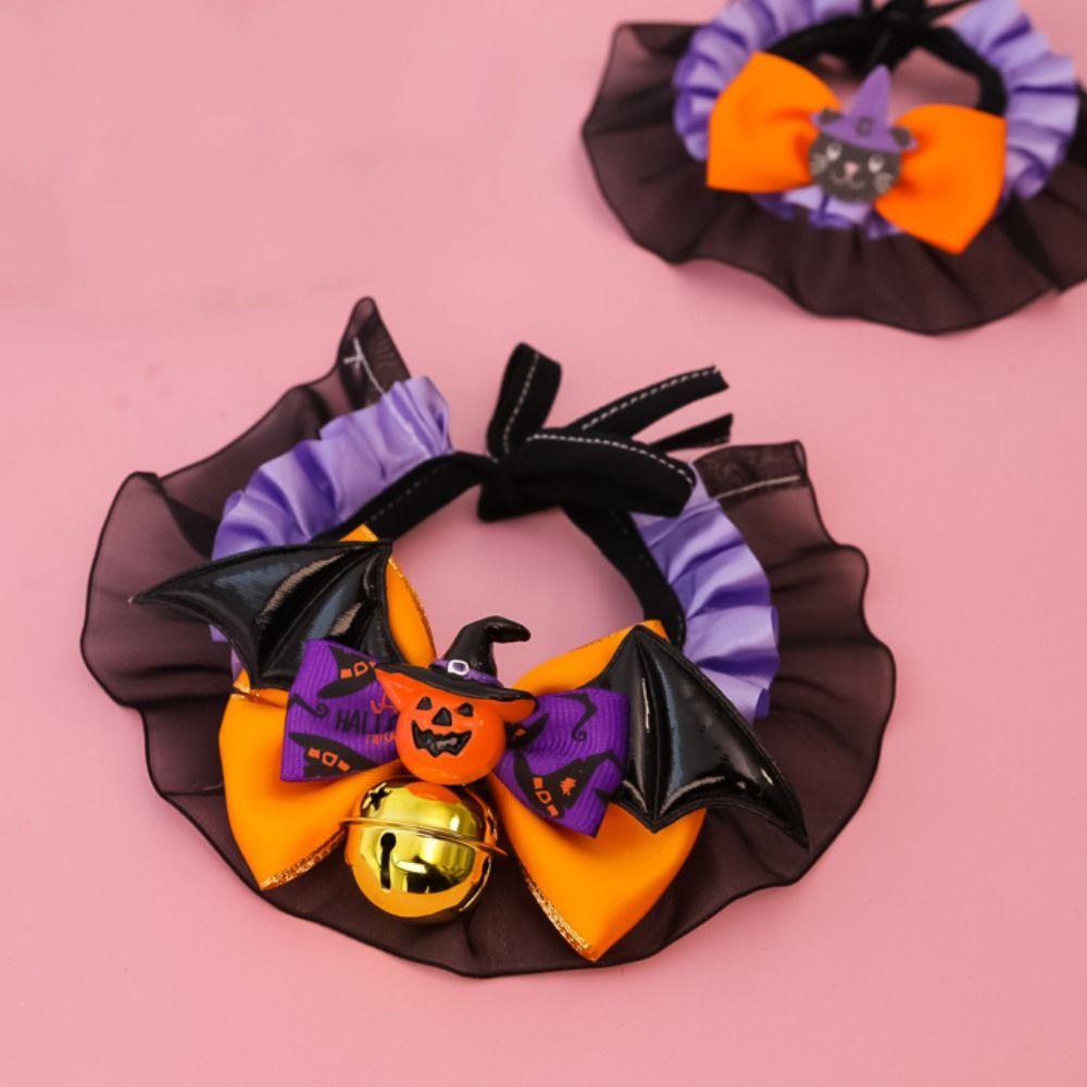 Adjustable Halloween Pet Collar With Bell Dog Pumpkin Collar Durable Pet Bow Tie For Dogs