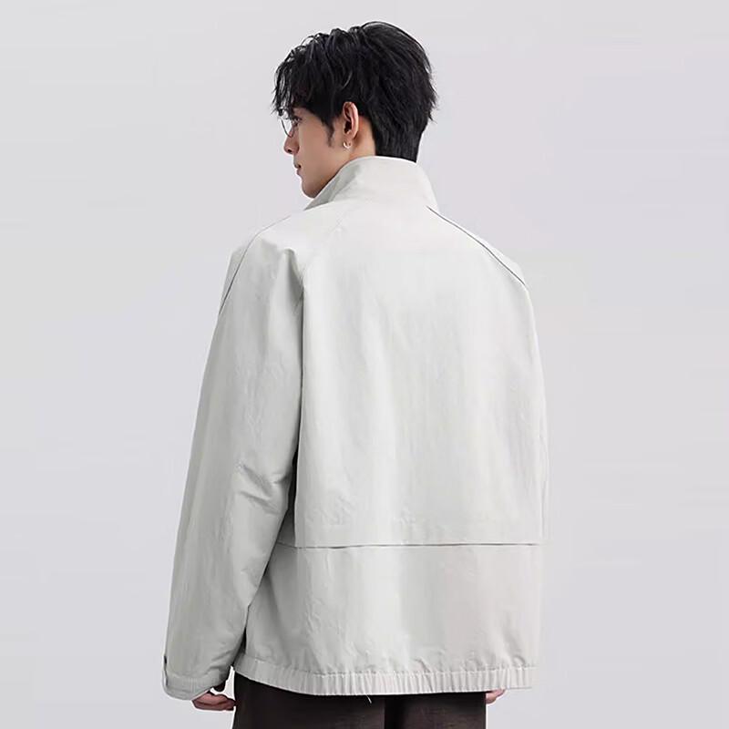 Fengxun Men's Casual Stand Collar Work Jacket