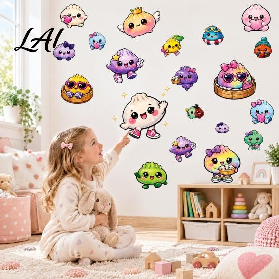Cartoon Wall Decals for Kids Room 4 Sheets Bun Stickers Colorful Cute Decals Self-adhesive DIY Projects Steamed Stickers Nursery Room Cups,