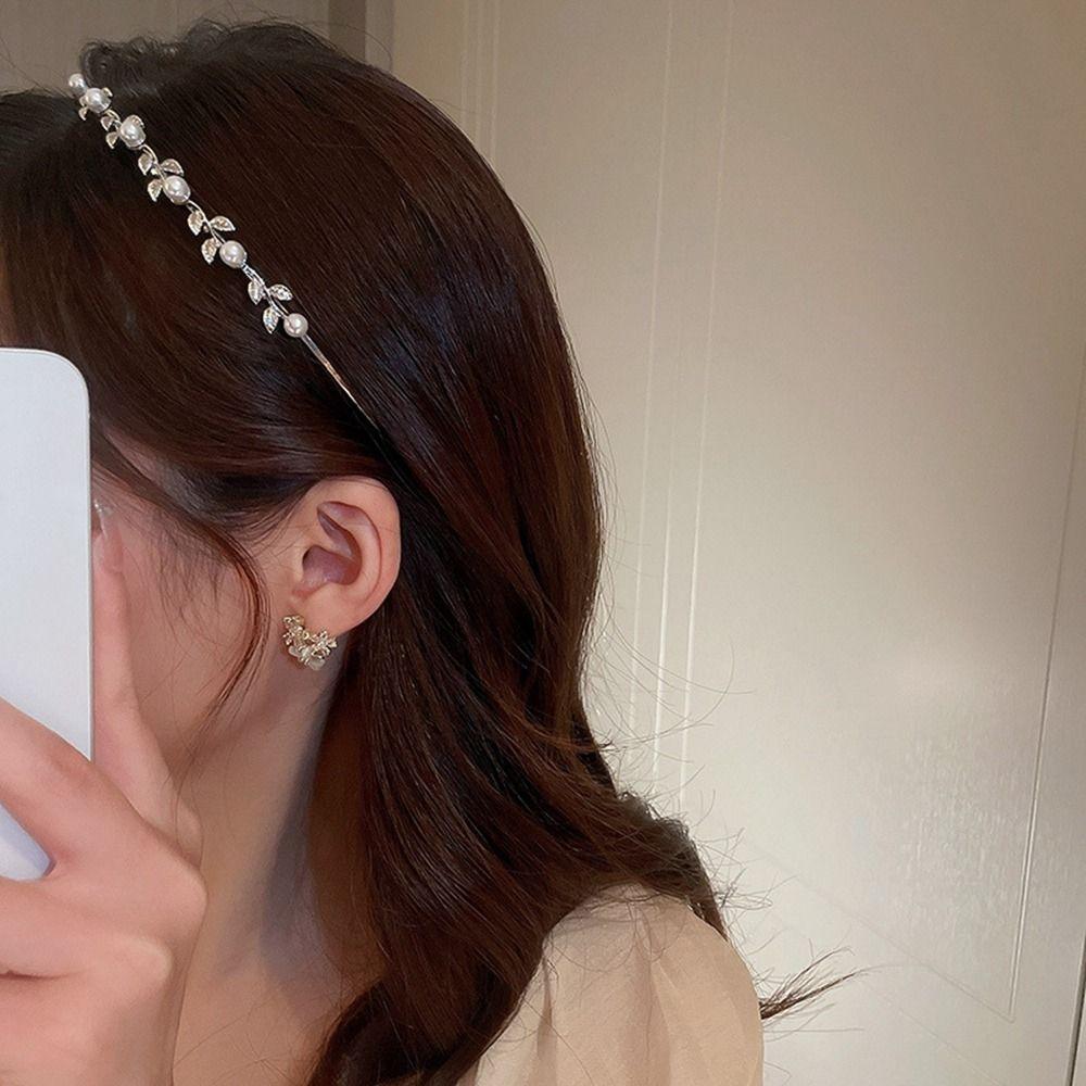 Wash Face Hair Band Rhinestone Hair Band Leaf Headband Girl Thin Hair Hoop Korean Style Headwear