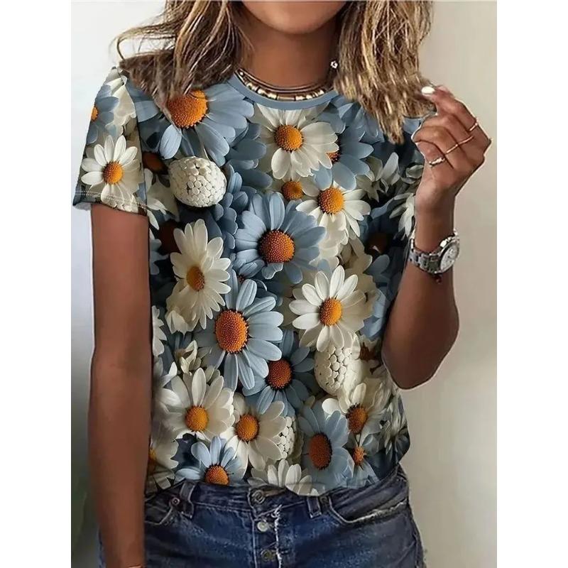 Modny Damski T-shirt Drukowany 3D Letni Oddychający Casual Wszechstronny