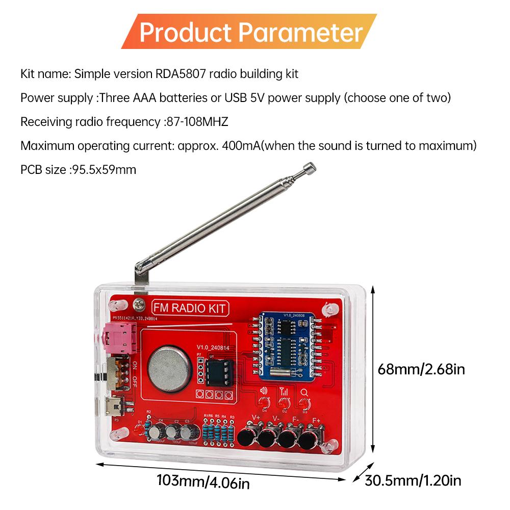 DIY FM Radio Electronic Kit 87-108MHz Adjustable Frequency Digital Display DIY Soldering Project Practice Solder RDA5807