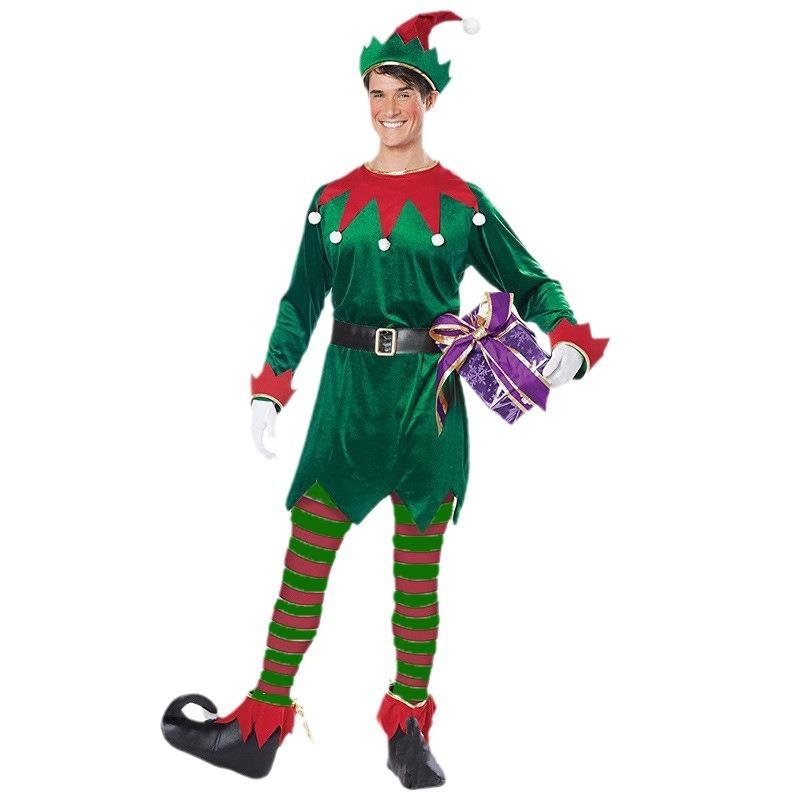 Halloween Adult Male and Female Couples Christmas Elf Cute Green Elf Stage Performance Costume
