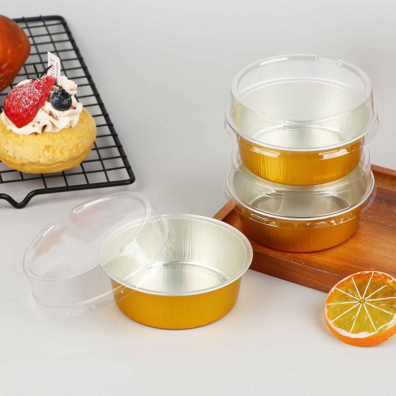 10Pcs Round Baking Cups Aluminum Foil With Lids Reusable Cupcake Cups Desserts Cake Pudding Jello Cups Kitchen Tools