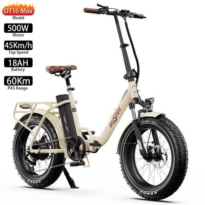 Electric Bicycle Foldable Onesport 500W Motor 20" Fat Tire E-Bike Adult 48V 18AH Hydraulic Brake Max Load 120Kg OT16 Max