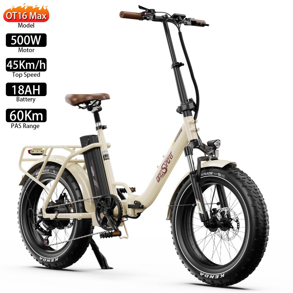 Elektrikli Bisiklet Katlanabilir Onesport 500W Motor 20" Kalın Tekerlekli E-Bisiklet Yetişkin 48V 18AH Hidrolik Fren Maksimum Yük 120Kg OT16 Maks