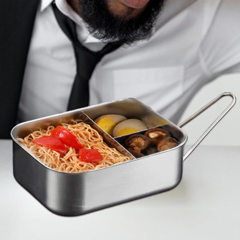 Lunch Box Stainless Steel Double Layers Stainless Steel Lunchbox With 3 Compartments Large Capacity Condiment Container Food