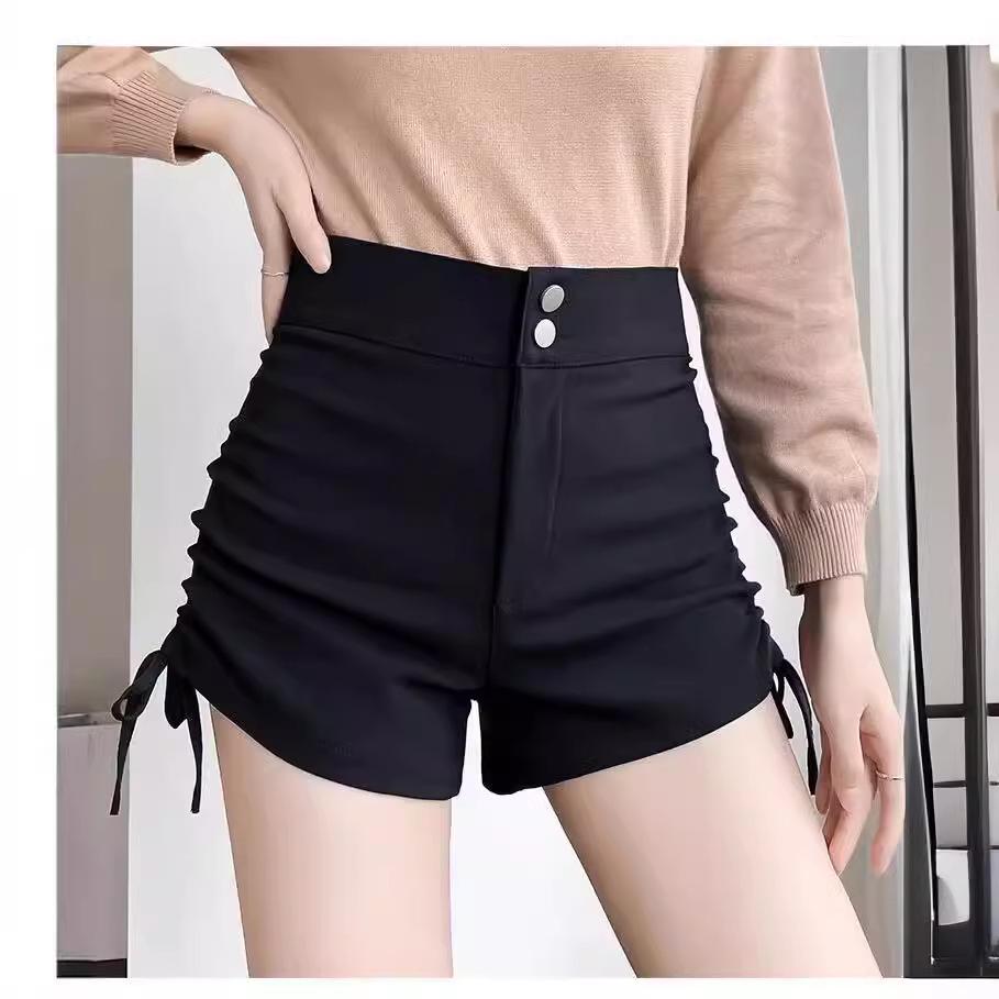 Petite Lace-Up High Waist Slimming A-Line Casual Shorts for Women - Summer Hot Pants with Drawstring