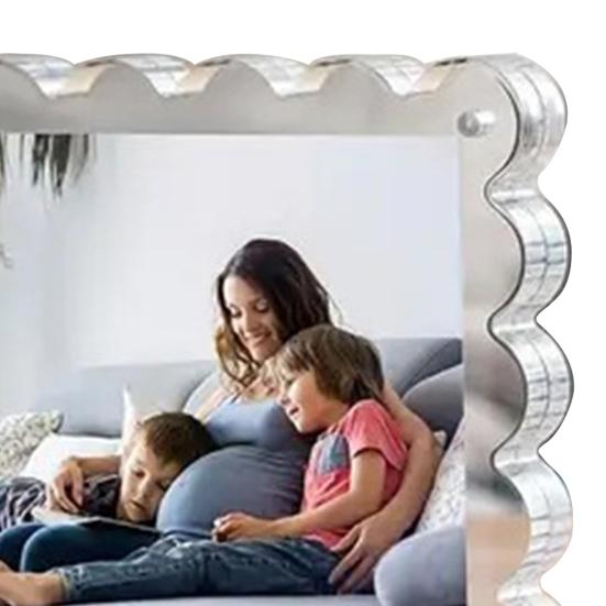 Clear Acrylic Picture Frame Magnetic Double Sided Photo Frame Freestanding Thick Block Scalloped Picture Frame for Desktop Display