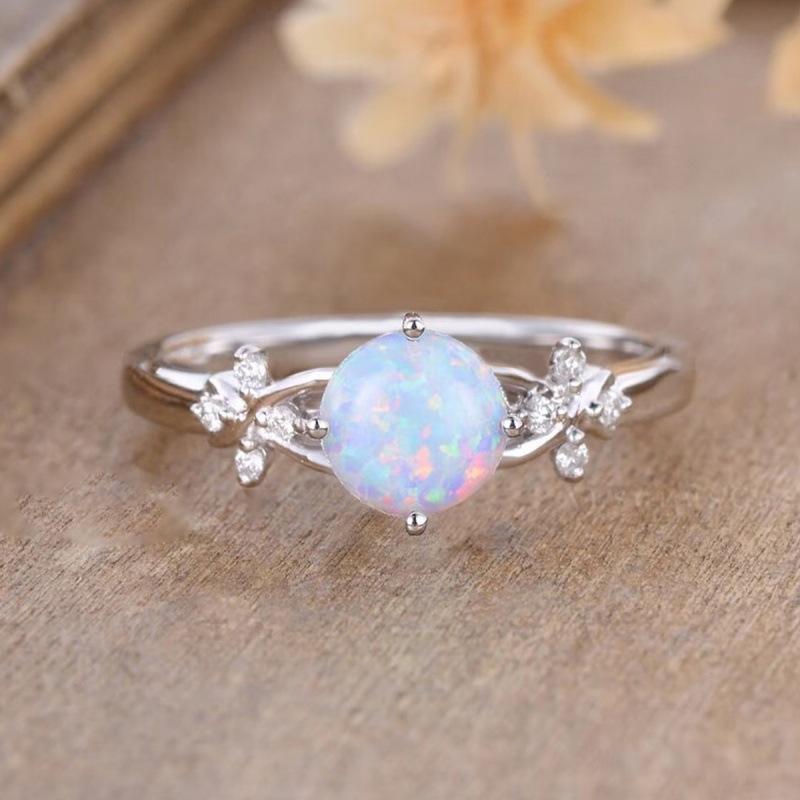 Wish four-claw white opal edge four-leaf clover ring simple niche light luxury ring no. 6