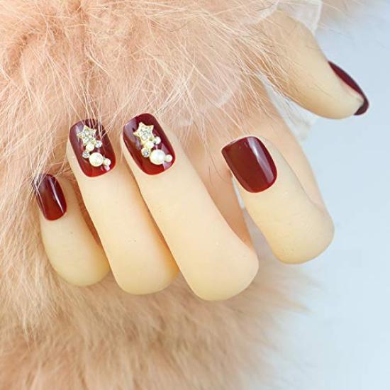 

Набор из 24 накладных ногтей, винный цвет, звездные ногти, узор в виде звезд и луны, галактика