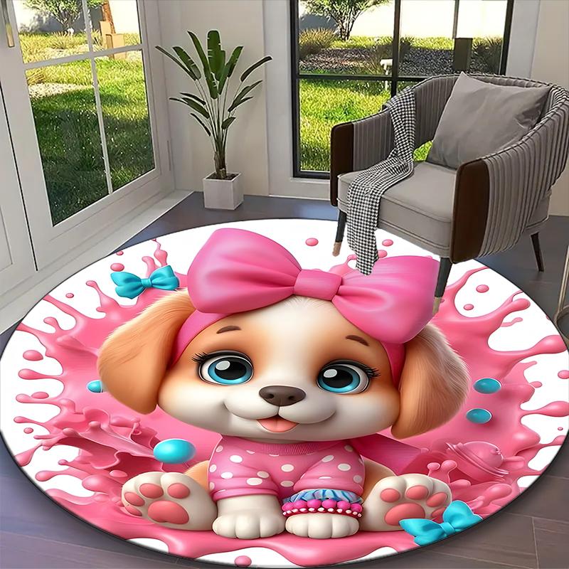 1pc Dog Rug, Digital Printed Home Chair Sofa Mat, Durable Office Round Carpet, Beautiful Festival Decorations