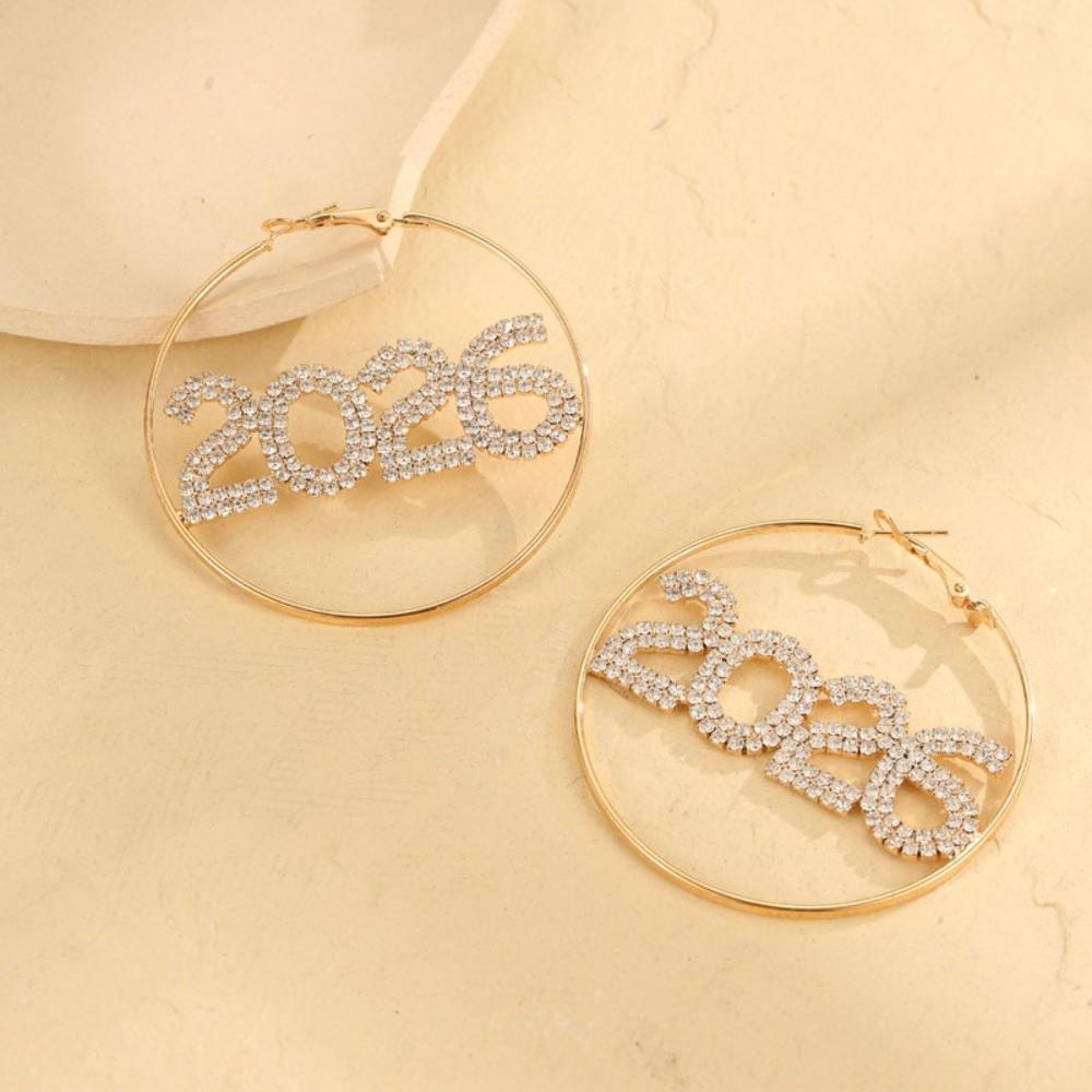 Rhinestone Happy New Year Earrings Aesthetic 2026 Necklace Trendy 2026 Jewelry Suit  Party