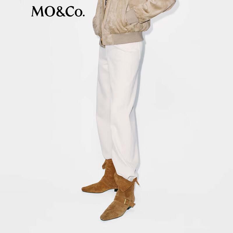 MO&Co. Women's Retro Mid-Waist Wide-Leg Scimitar Cut Denim Jeans