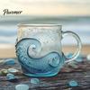 Non-slip Handle Cup Sea Glass Sunset Mug Thickened with Wave Texture Gradient Color Drinking Water Non-Slip Glassware for Coffee Juice Iced