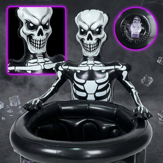 Inflatable Skull Ice Bucket Halloween Party Drink Tub Skeleton Beer Cooler For Decor