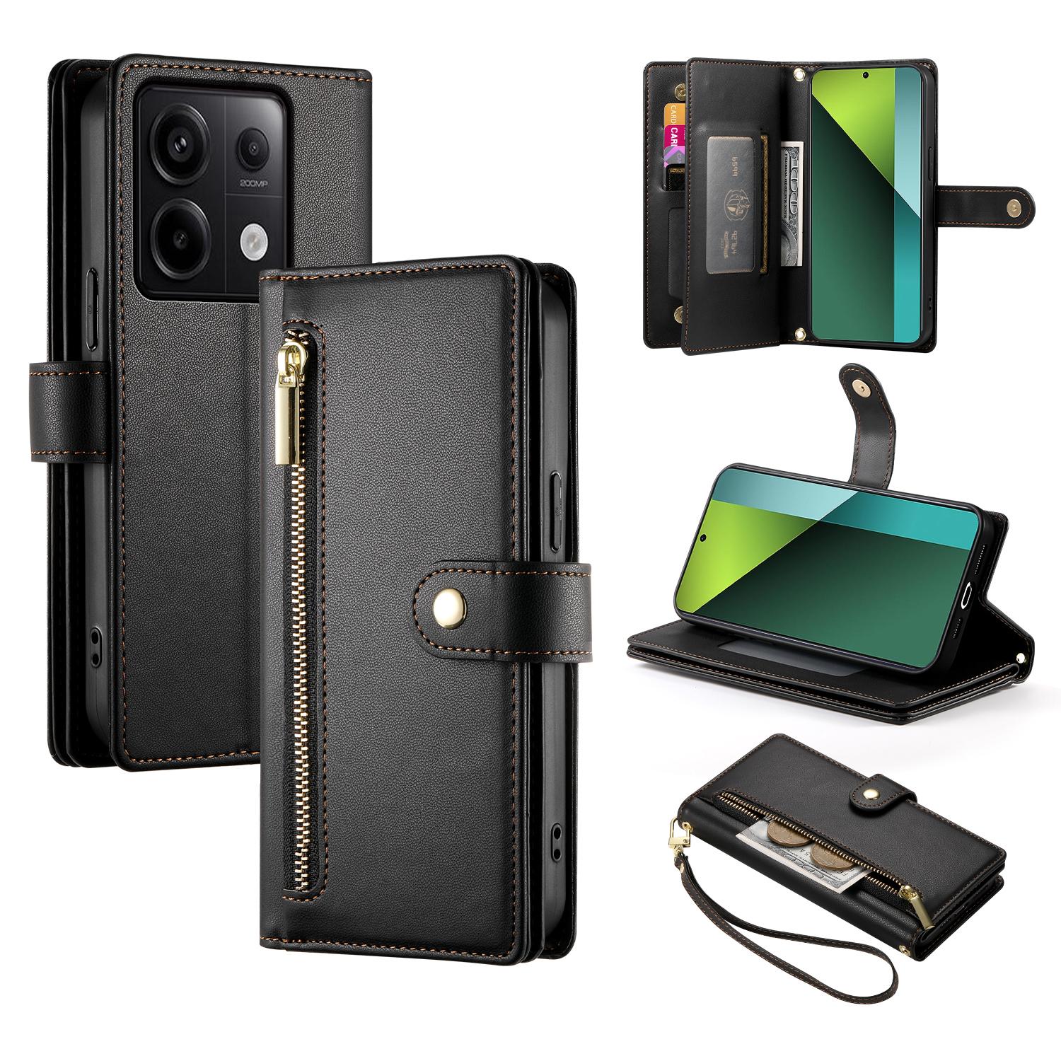 

DF-011 Чехол для Xiaomi Poco X6 5G/Redmi Note 13 Pro 5G из искусственной кожи с карманом на молнии и ремешками A