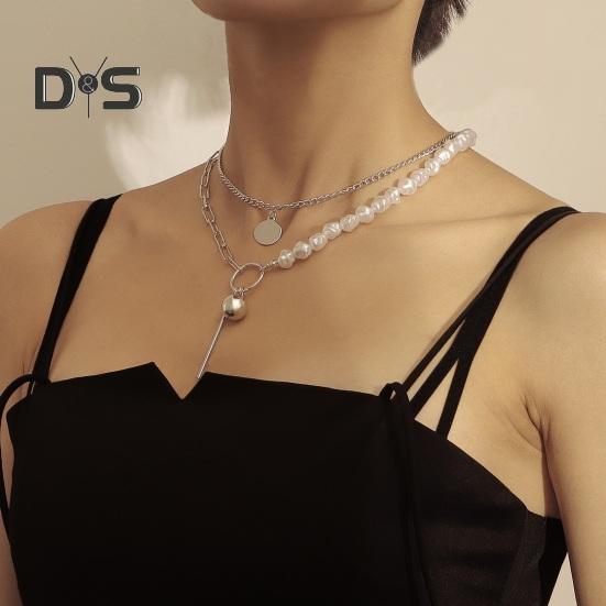 Mehrlagige Halskette mit Kunstperlen im Barockstil für Damen, Halskette mit gestapelten Kunstperlen und Büroklammern, Schmuck für Ehefrau und Freundin