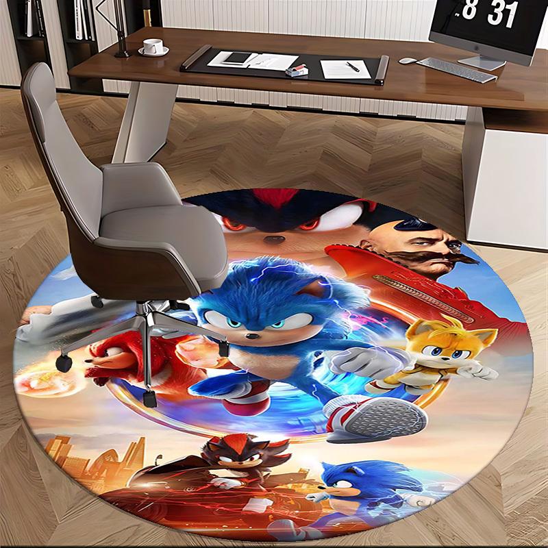 1pc Sonic the Hedgehog Anime Cartoon Design Round Carpet - Office Chair Mat, Non-Slip Rug for Home Decor, Living Room, Bedroom, Game Room, Dormitory,