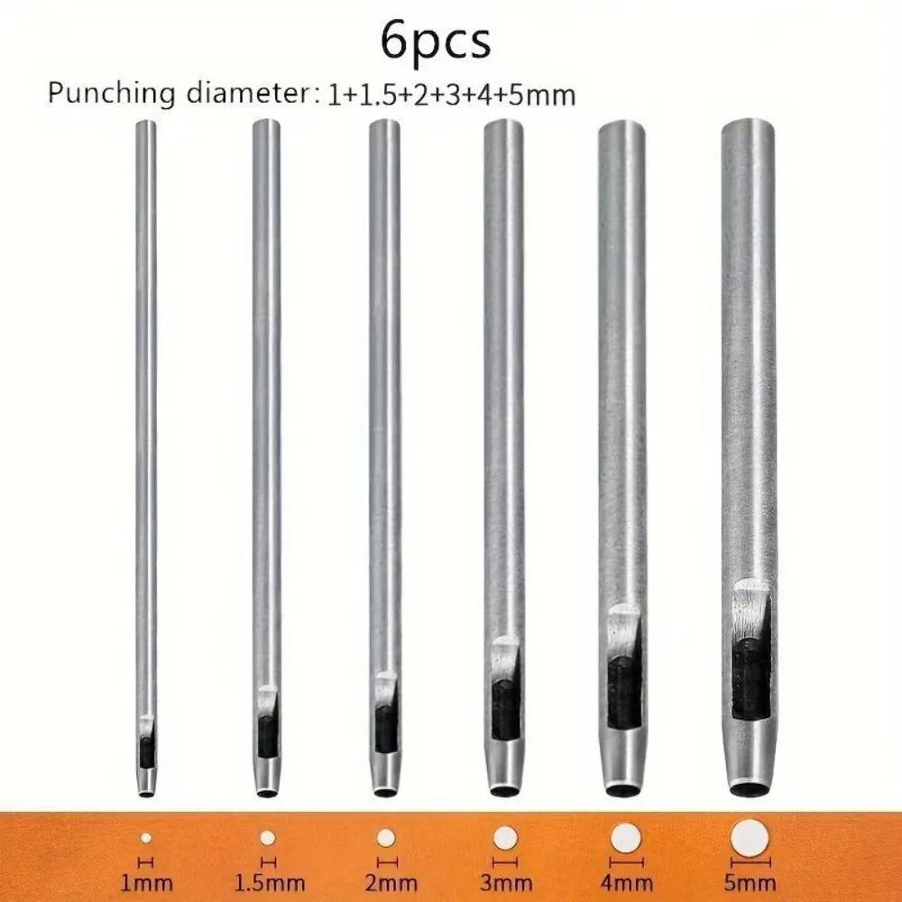 6pcs Leather Hole Punching Tools Steel Hollow Round Hole Puncher - Sharp, Durable Round Cutters for Watch Bands, Belts, Paper