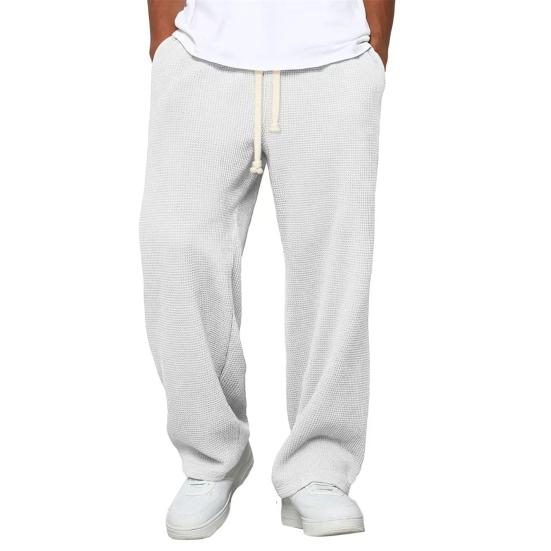 Herren Casual Baggy Hose Unifarbene Weite Hosen Lockerer Schnitt Kordelzug Taille Gerade Jogginghose für Sport Straße