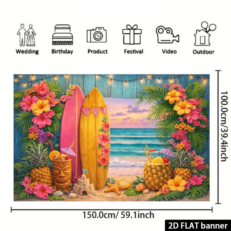 1pc, 2D Flat, Hawaiian Beach Party Backdrop, Suitable for Wall Decoration, Enhances the Tropical Atmosphere of Photography, Wsj