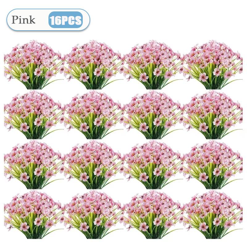 2-16PCS Artificial Flowers UV Resistant Faux Plastic Shrubs Plants Outdoor Garden Patio Porch Home Wedding Farmhouse Decorations