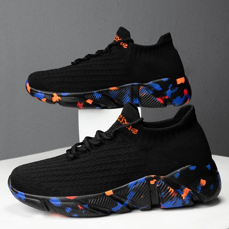 Móda SYTK Letní Pánské Prodyšné Běžecké Boty Jednobarevné Pruhované Ponožky Boty Okraj Boty Graffiti Venkovní Volnočasové Sportovní Pánské Boty