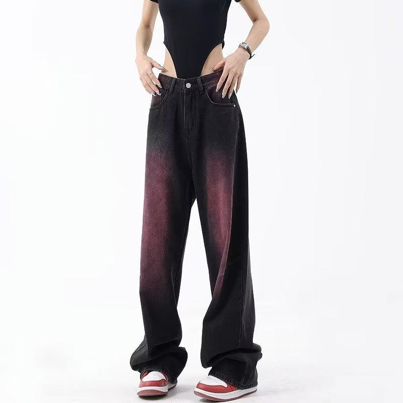 Women's Autumn Plus Size Retro Graffiti Wide-Leg Denim Jeans