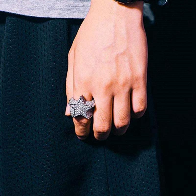 Hip Hop Pětihvězdičkové prsteny Kamínky Zirkon Pěticípé hvězdy Prsteny
