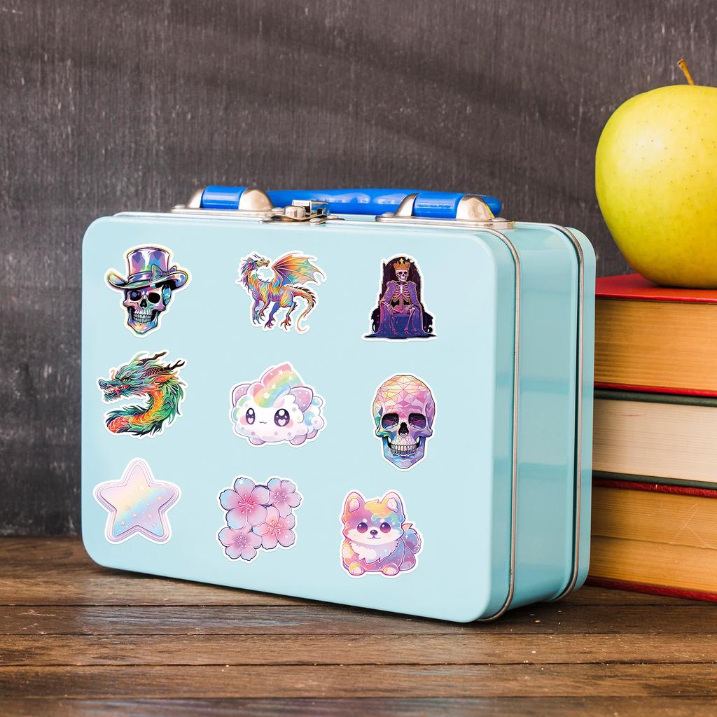 50 Cute Cartoon Holographic Stickers Mobile Phone Water Cup Computer Decoration Stickers Waterproof Creative Children's Stationery Stickers