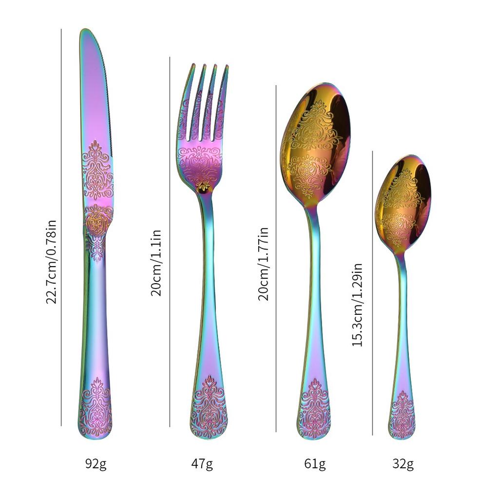 Thickened Pattern Stainless Steel Knife, Fork and Spoon Tableware 430 Double-Headed Pattern Knife, Fork and Spoon 24-Piece Set