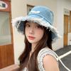 New Summer Logo Blue Washed Denim Large Bucket Hat For Women Outdoor Sun Hats With Tassel Top Quality Girls Fisherman Cap Gift