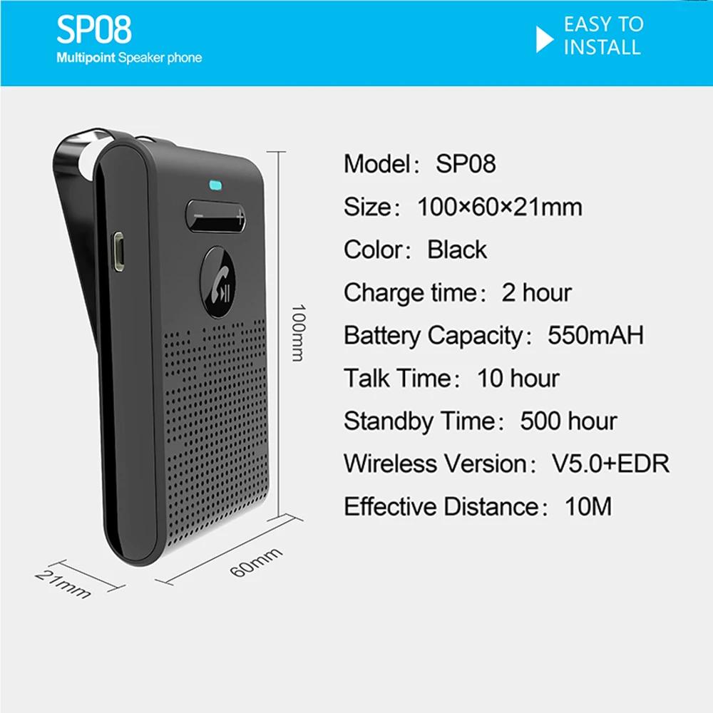 V5.0 Bluetooth Speaker Handsfree Car Kit Sun Visor Clip Wireless Audio Receiver Speakerphone Loudspeaker Music Player With Mic