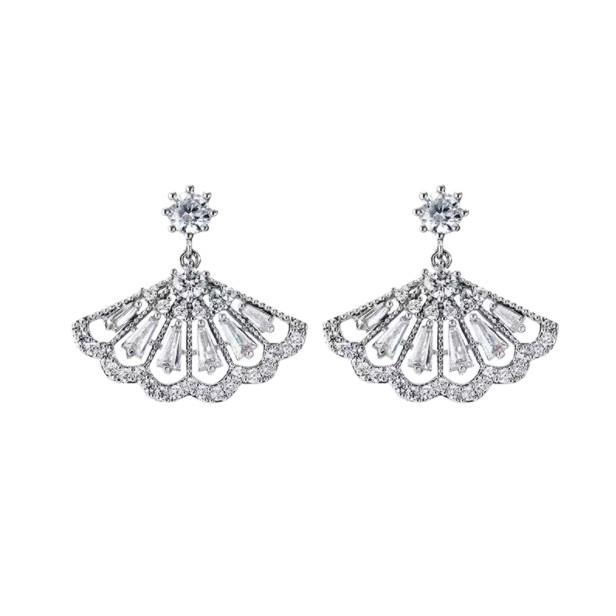 Flash Diamond Fan-Shaped Stud Earrings: European & American Retro Design, Simple & Versatile Women's Fashion Accessories