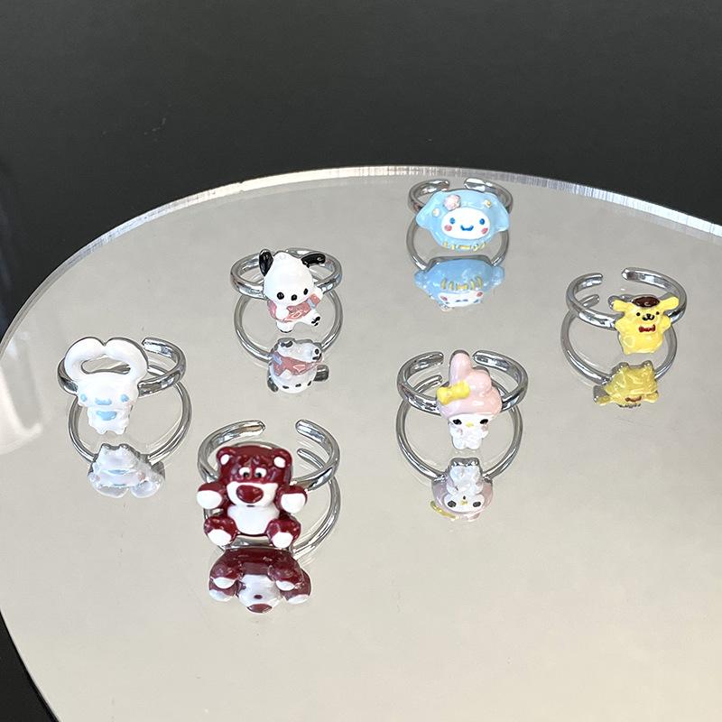 Dripping Oil Cartoon Cute Open Ring Fashion Personality Niche Design Childlike Ring Index Finger Ring Girl