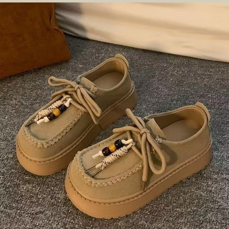 Boken schoenen met dikke zool en hoogteverhoging damesschoenen kangoeroeschoenen herfst nieuw casual veterschoenen muffin schoenen retro dames