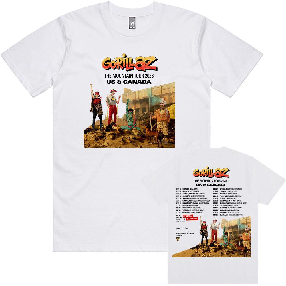 GORILLAZs The Mountain Tour 2026 Marškinėliai Vasariniai Trumpomis Rankovėmis Apvalia Kaklo Iškirpte Unisex Marškinėliai Roko Grupės Grafinis Spaudinys Marškinėliai
